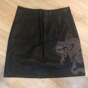 Missguided Leather Skirt With Stitched Dragon
